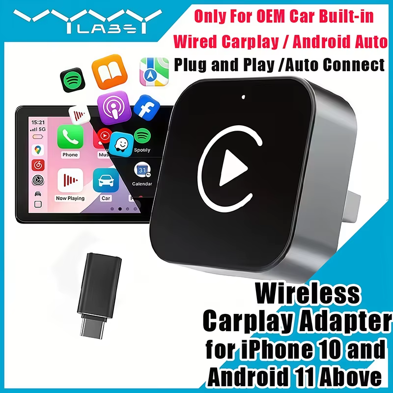 Tech Accessories Phone - อะแดปเตอร์ CarPlay ไร้สายแบบ 2-in-1 ใช้งานได้ทันทีสำหรับ iPhone