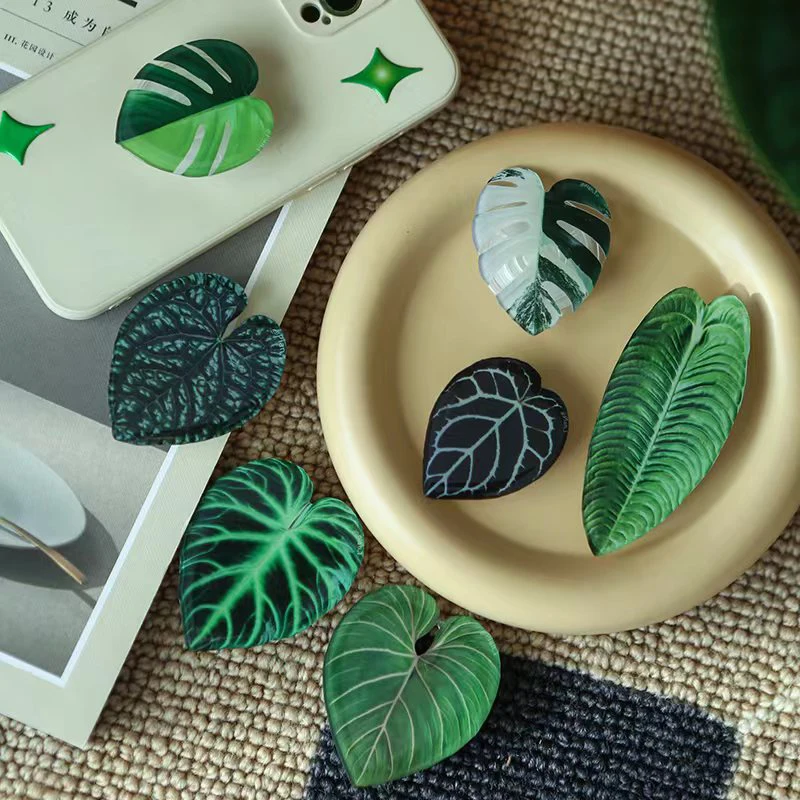 Tech Accessories Phone - เคลือบเงาจําลองใบที่วางโทรศัพท์จับแหวนนิ้วสนับสนุนพับขยายได้ Griptok Suporte โทรศัพท์ซ็อกเก็ตกระเป๋ายืน